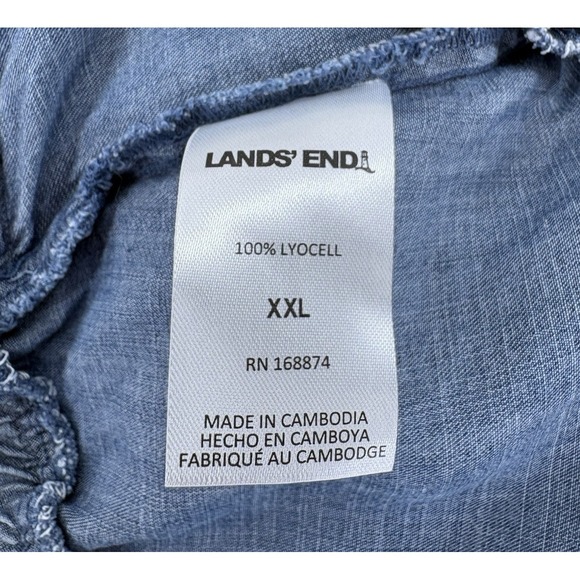 Lands End Lyocell Tiered Midi Dress Size XXL Blue Elastic Tie Waist Seam Pockets - Picture 11 of 12
